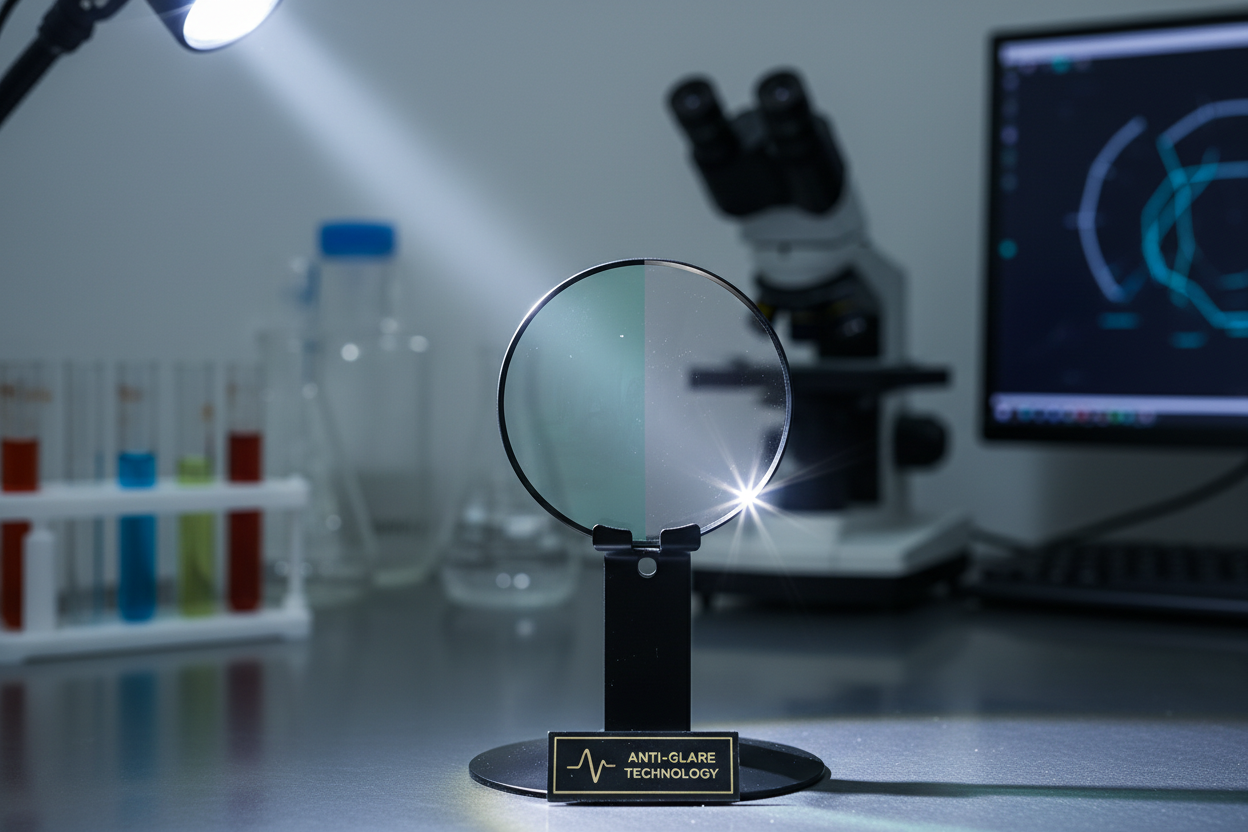 optical lens for optometrist lab website, showing anti glare technology